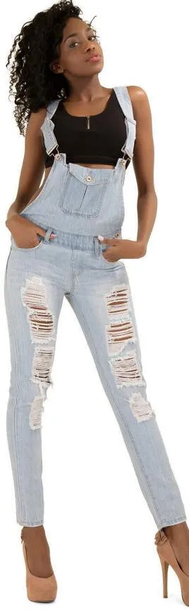 Holes Boyfriend Style Overalls Long Jumpsuit