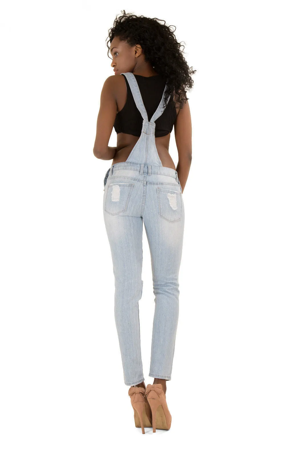 Holes Boyfriend Style Overalls Long Jumpsuit