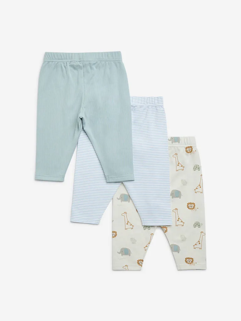 HOP Baby Mint Printed Cotton Pants - Pack of 3