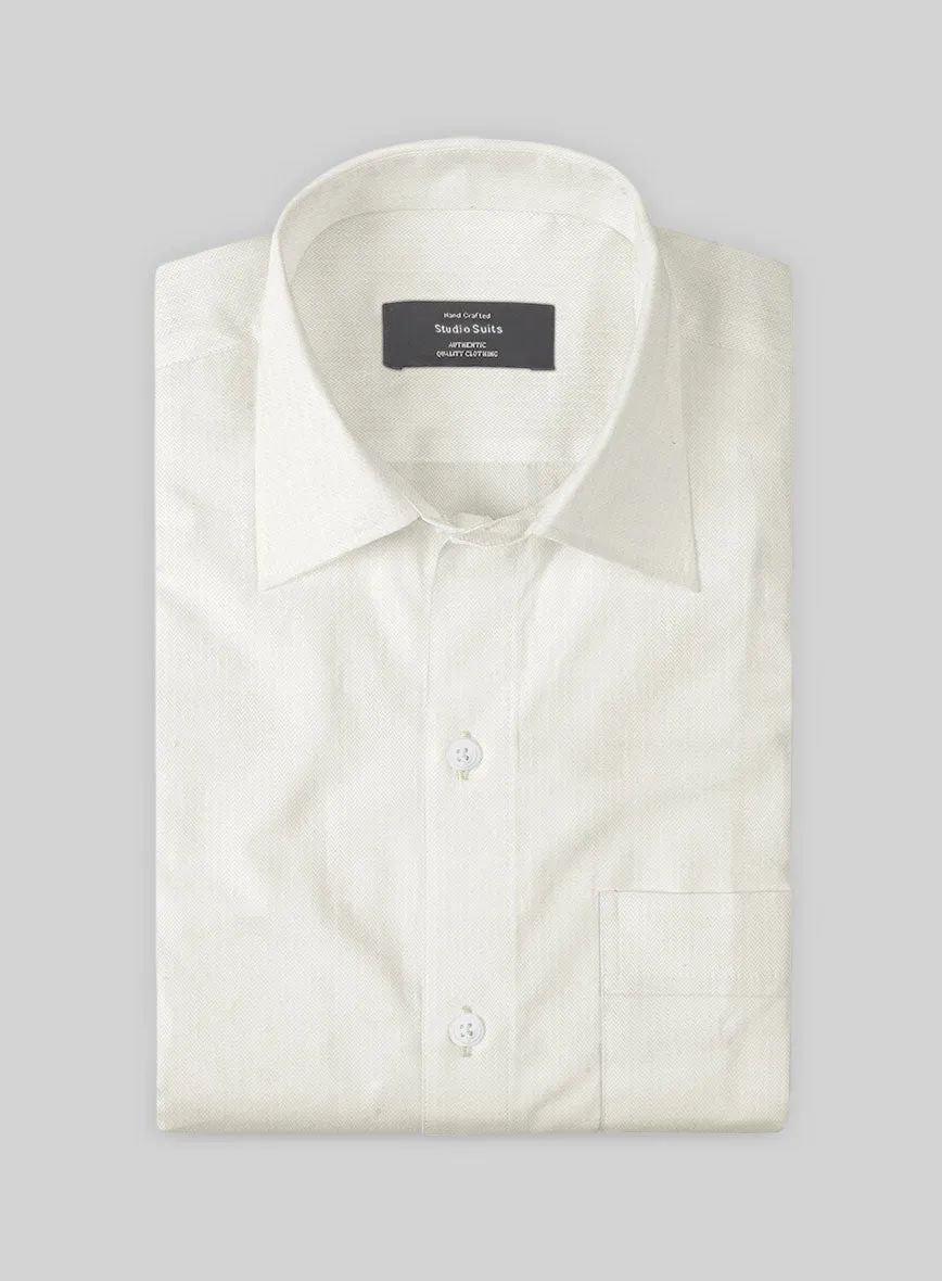 Ivory Herringbone Cotton Shirt