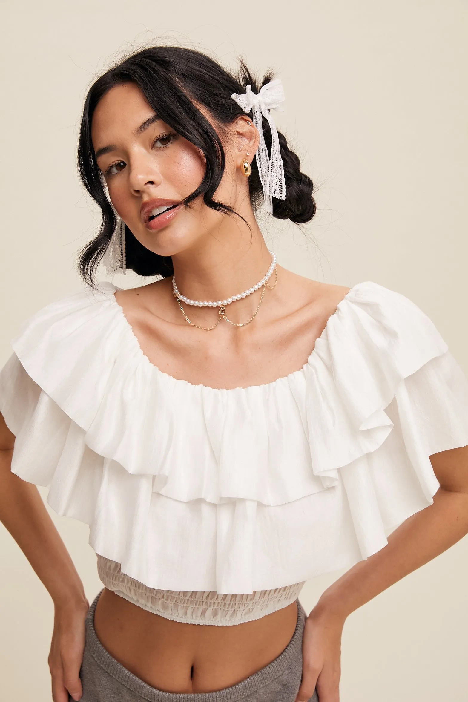 Ivory Whispers Ruffled Top