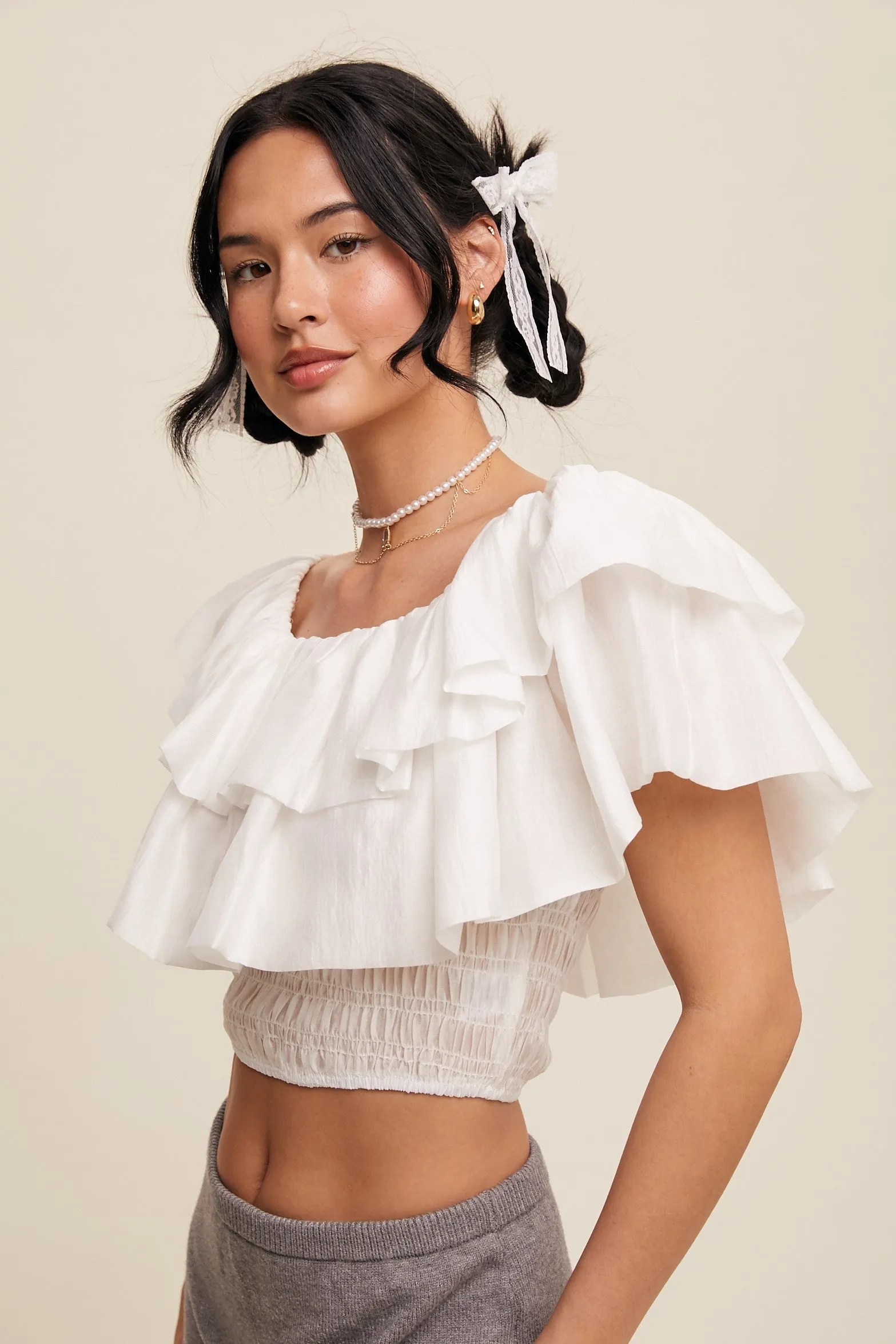 Ivory Whispers Ruffled Top