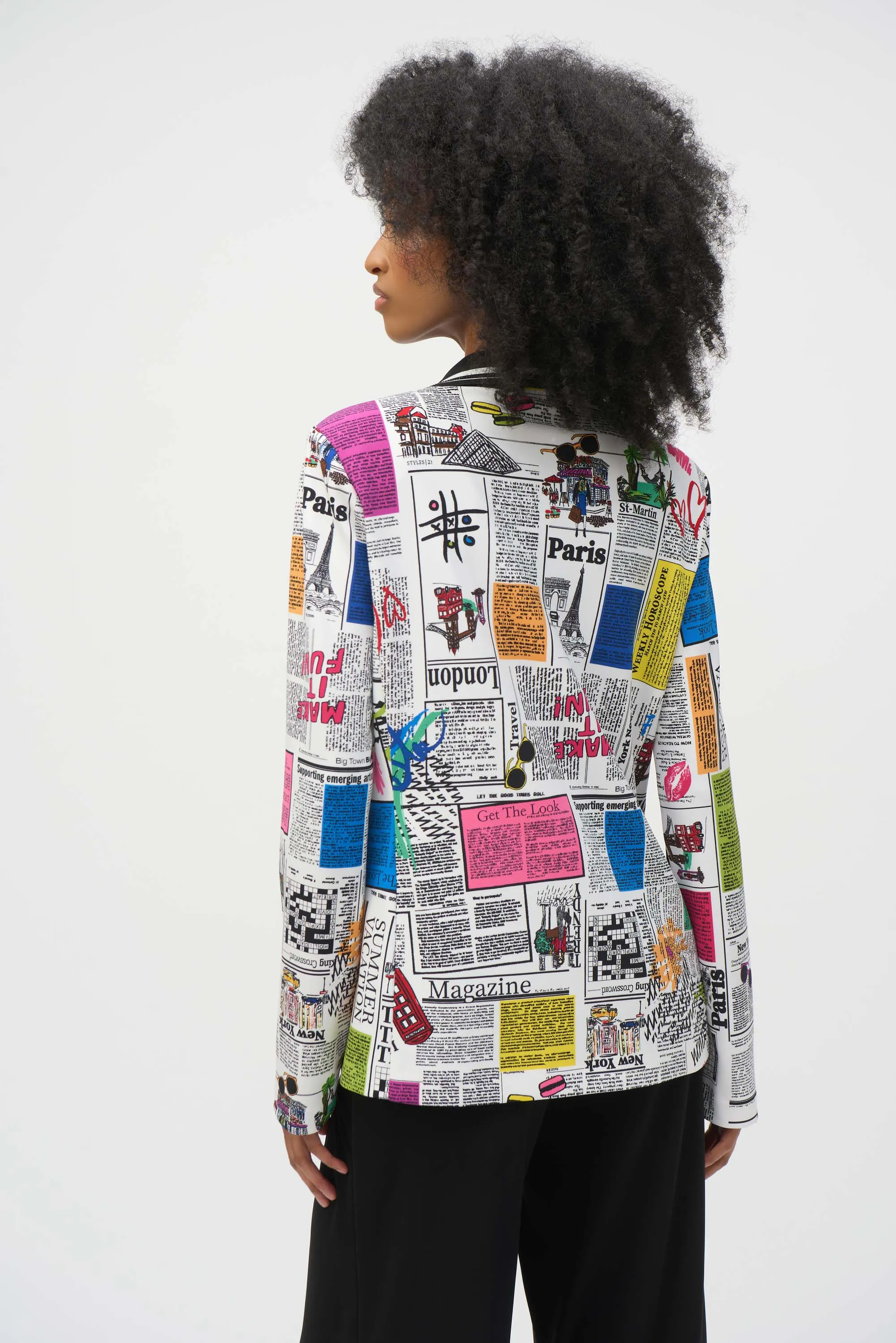 Joseph Ribkoff Silky Knit Word Print Fitted Blazer
