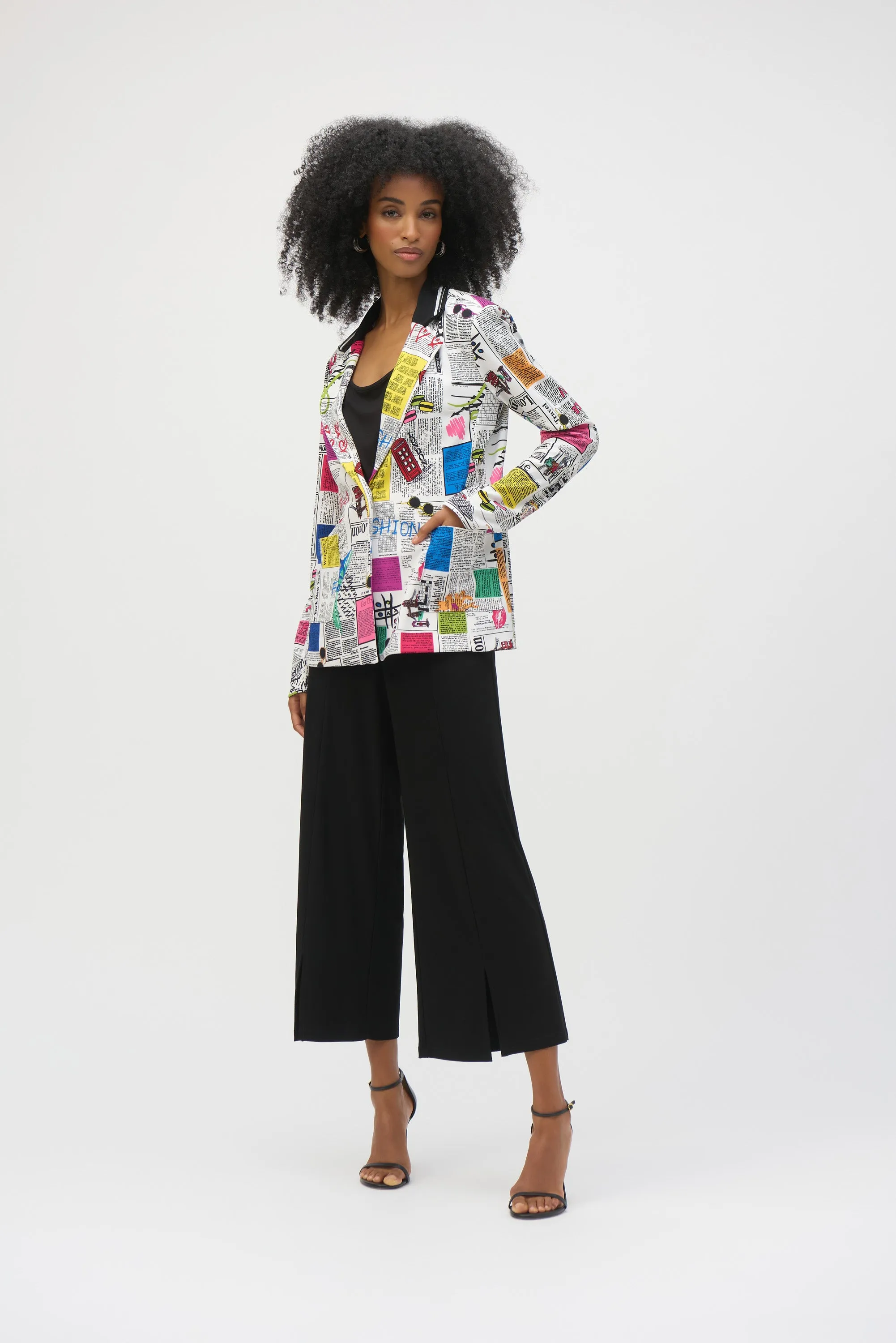 Joseph Ribkoff Silky Knit Word Print Fitted Blazer