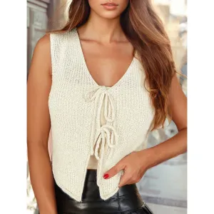 Lace-up Front V Neck Sweater Vest
