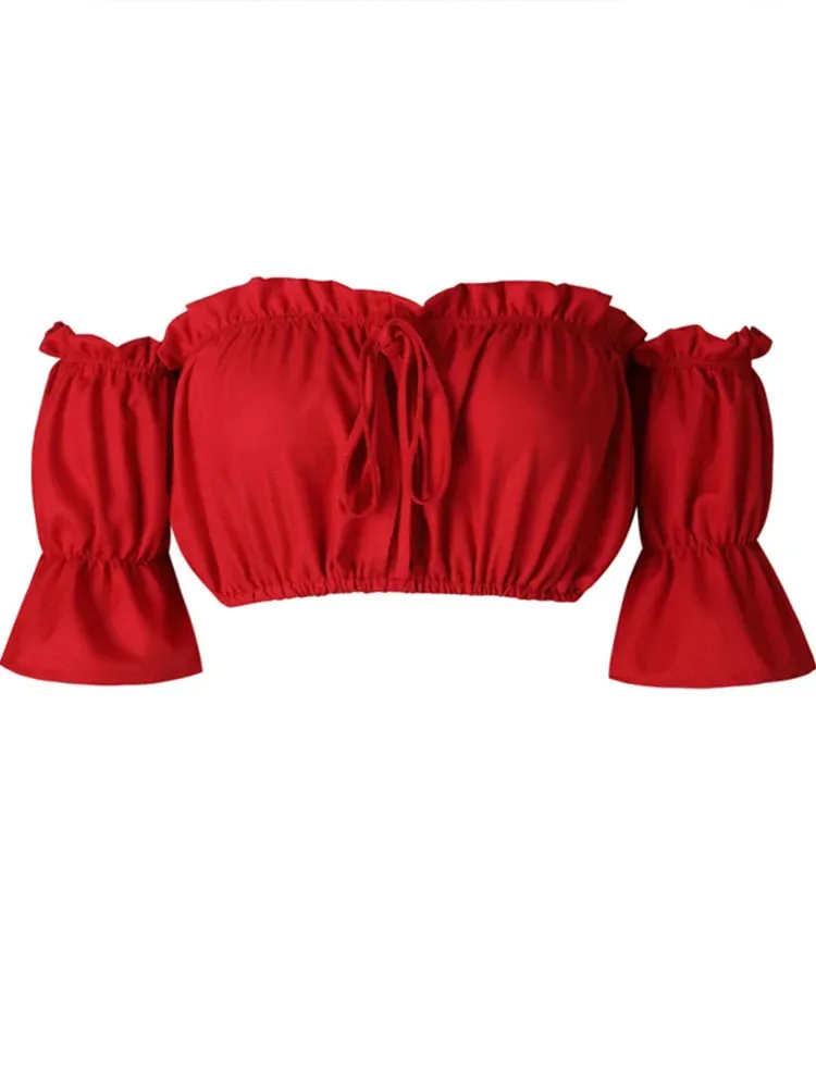 Lantern Sleeve Strapless Crop Top