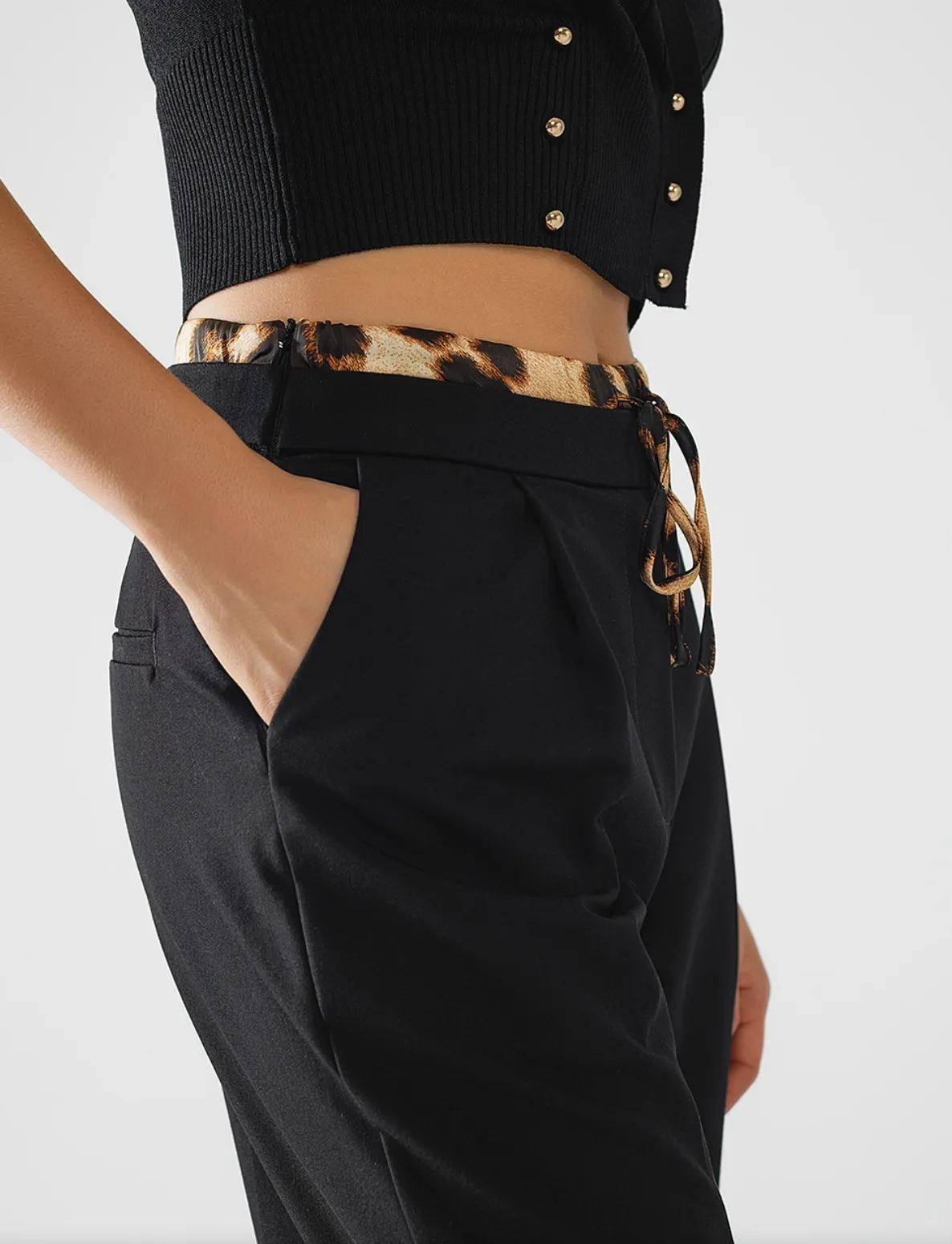 Leopard Waist Black Pants