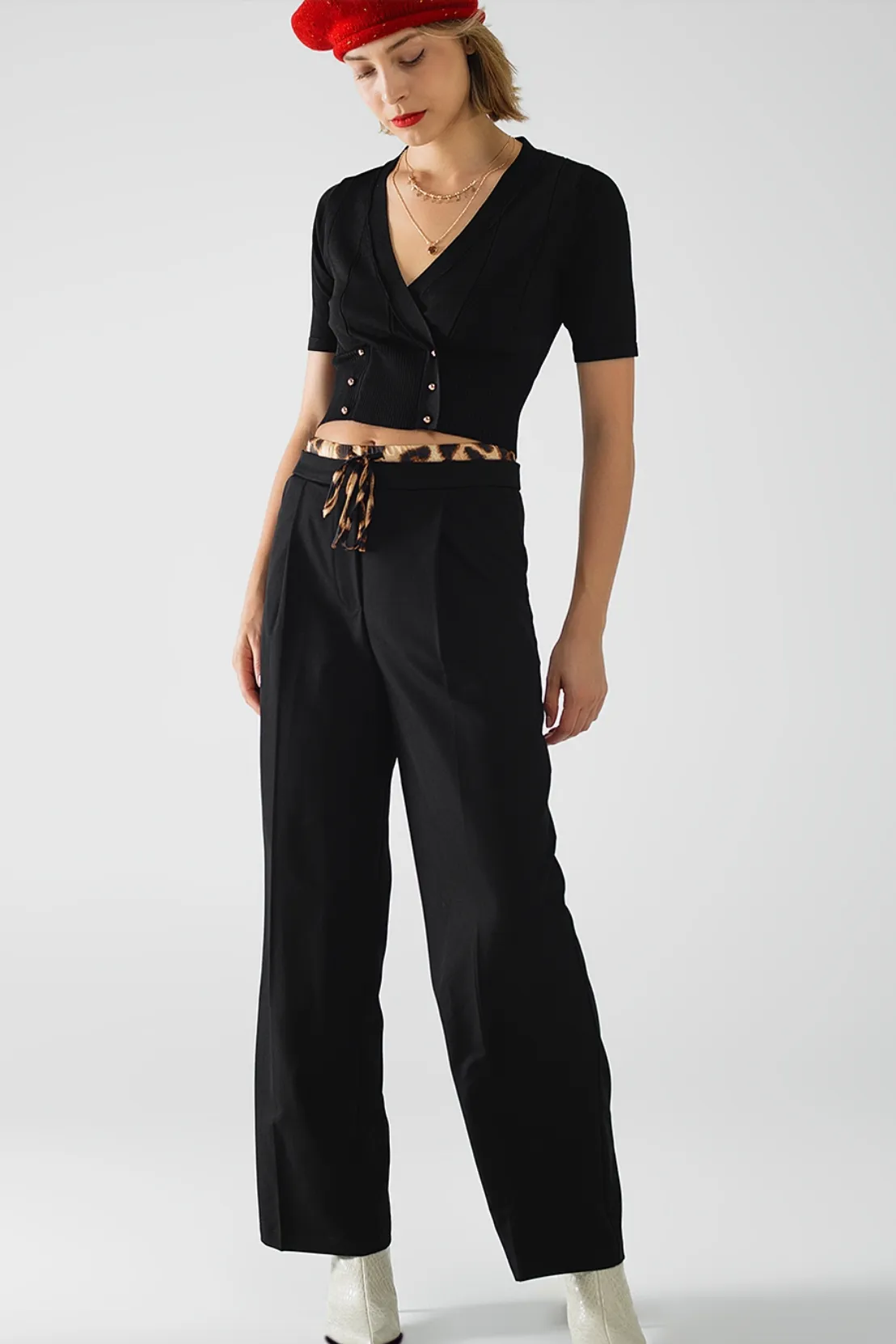 Leopard Waist Black Pants