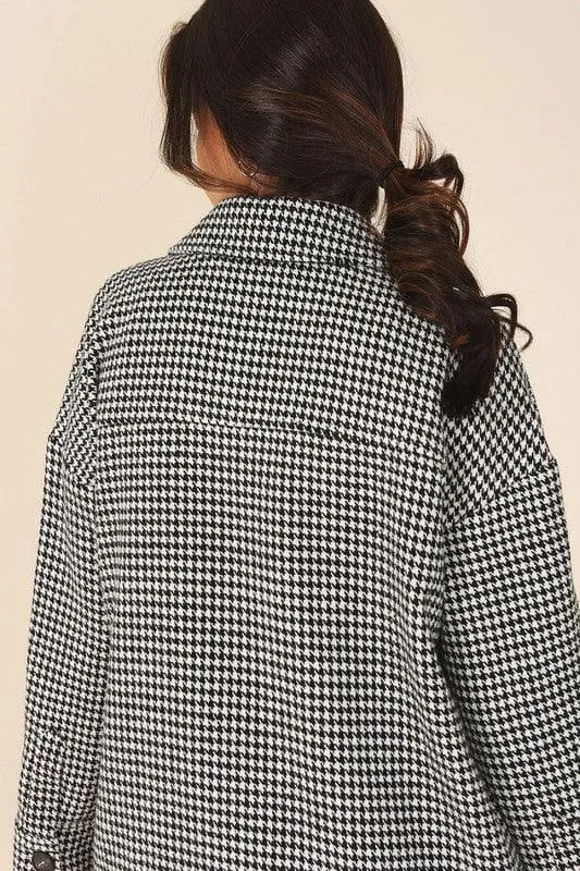 LILOU Black and White Hound Tooth Long Shacket