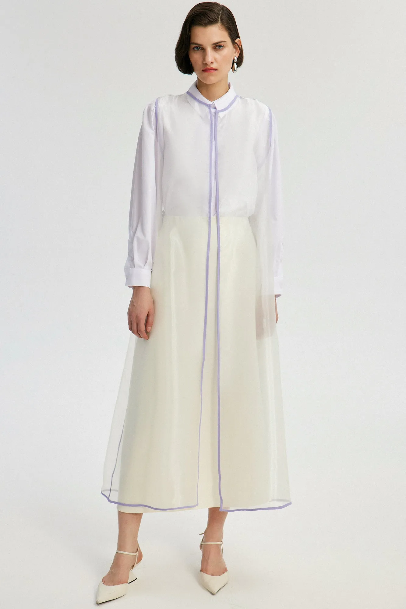 LONG ORGANZE VEST WITH EMBROIDERY DETAIL
