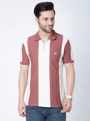 Men Polo Half Zipper Beige T-Shirt
