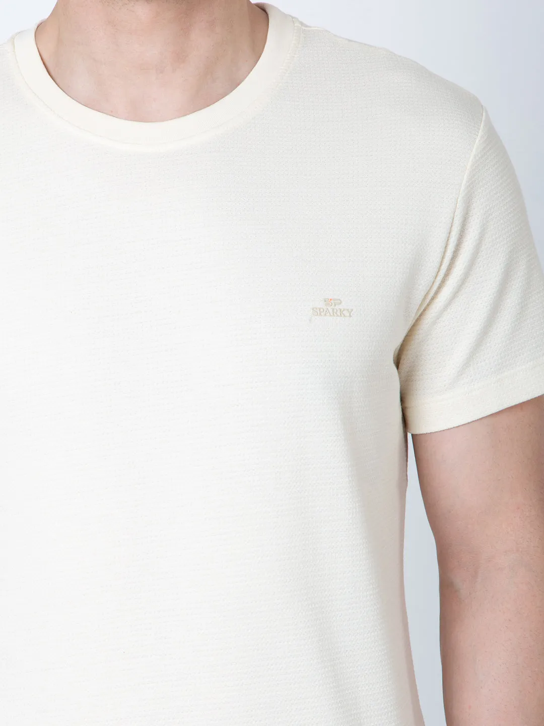 Men Round Neck Cream T-Shirt