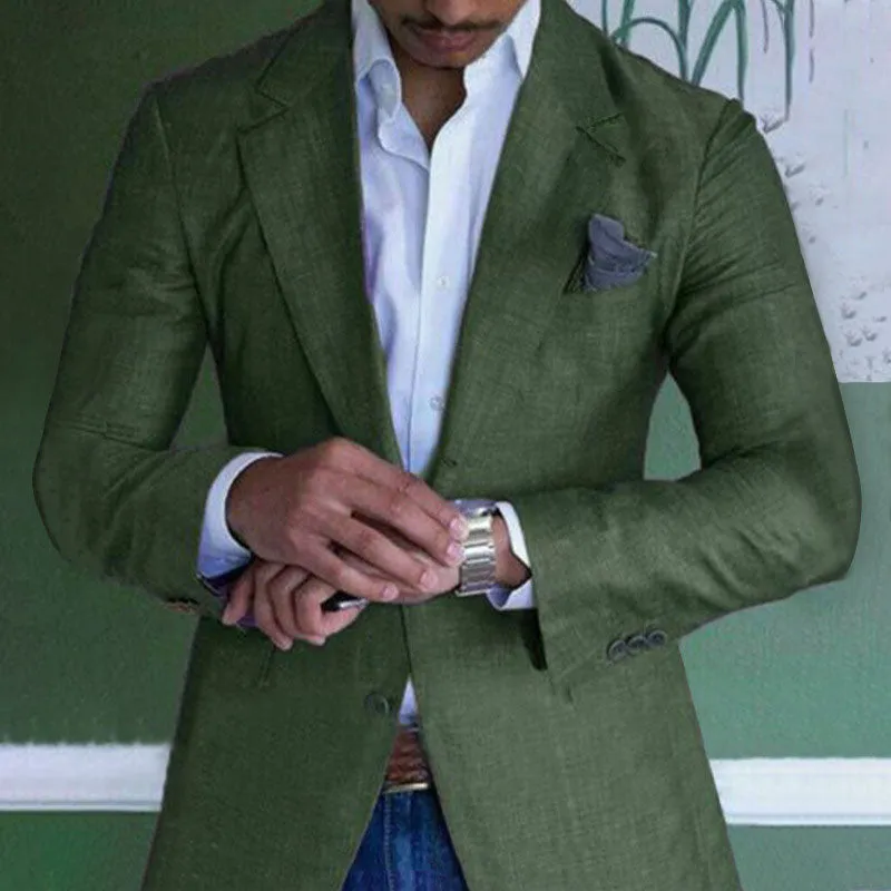 Men's Business Single Breasted Two Buttons Lapel Collar Blazer 250199997