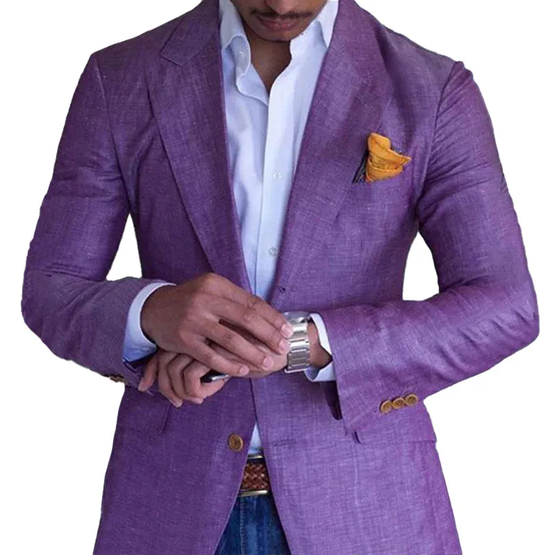 Men's Business Single Breasted Two Buttons Lapel Collar Blazer 250199997