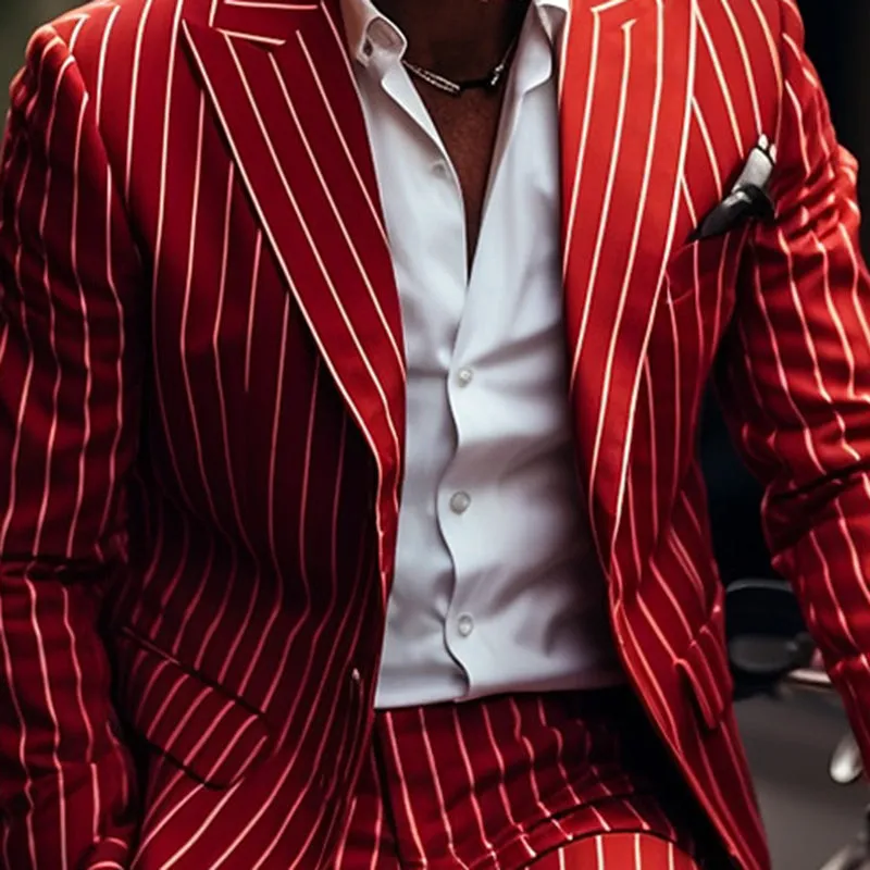 Men'S Business Striped Lapel Collar Long Sleeve Pocket Blazer 250199994