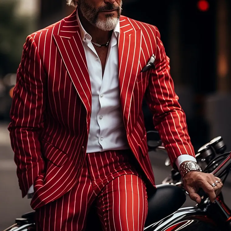 Men'S Business Striped Lapel Collar Long Sleeve Pocket Blazer 250199994