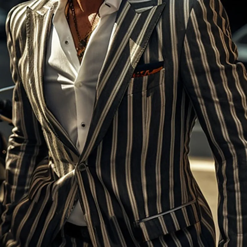 Men'S Business Striped Lapel Collar Long Sleeve Pocket Blazer 250199994