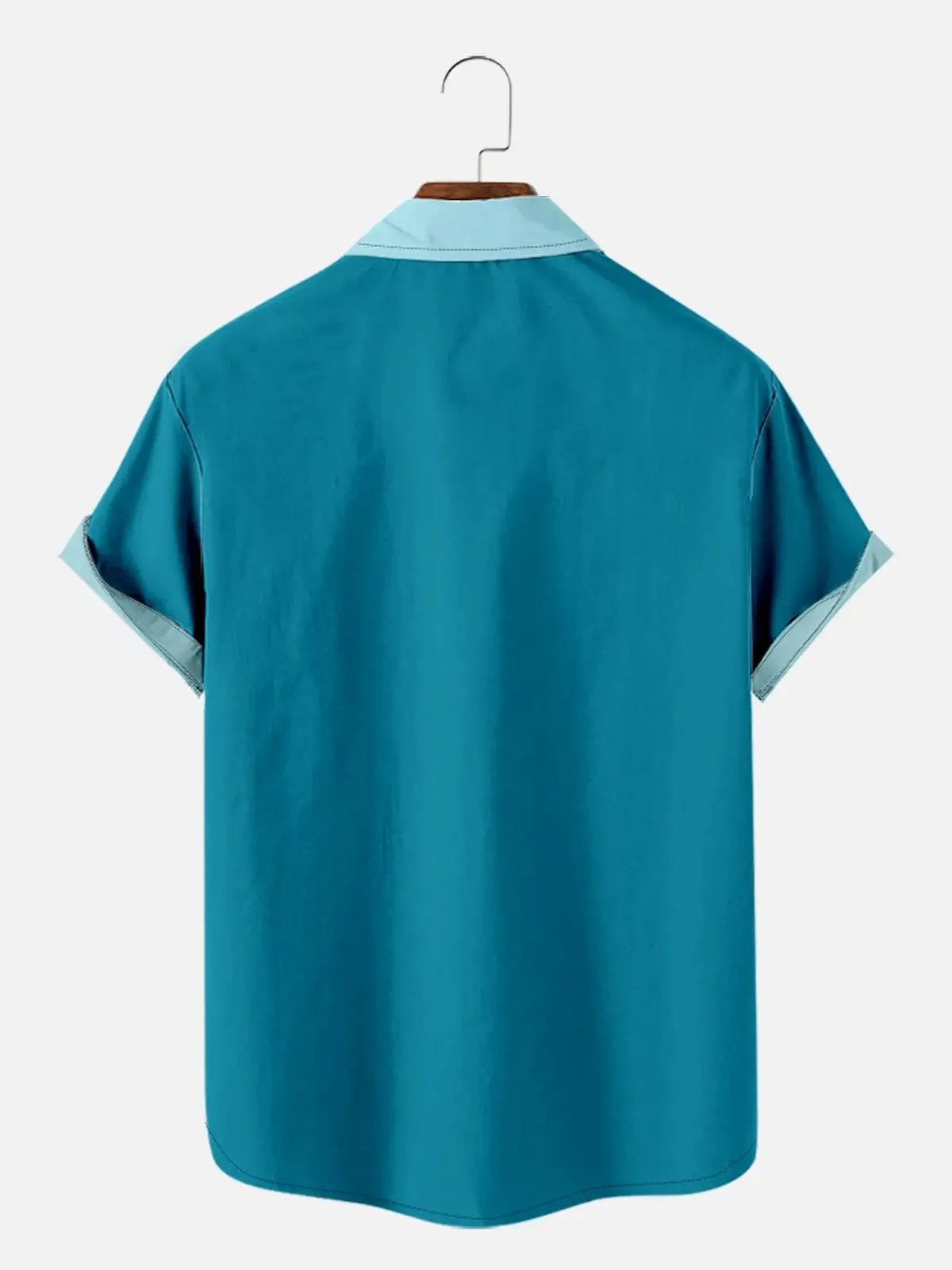 Mens Color-block Striped Casual Breathable Short Sleeve Bowling Shirts