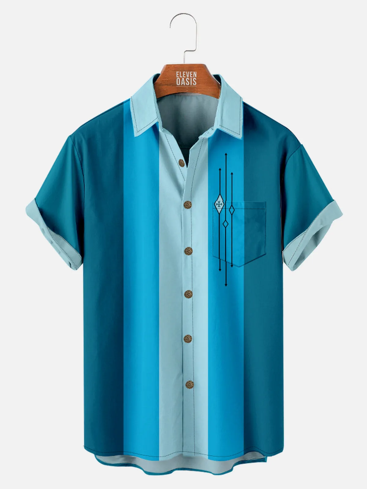 Mens Color-block Striped Casual Breathable Short Sleeve Bowling Shirts