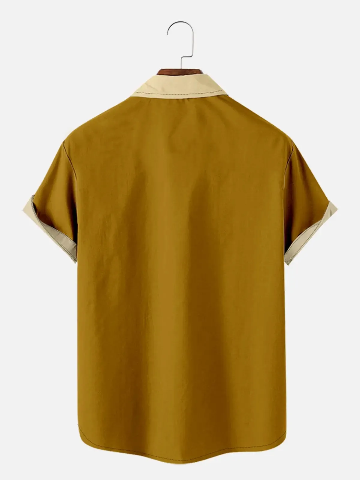 Mens Color-block Striped Casual Breathable Short Sleeve Bowling Shirts