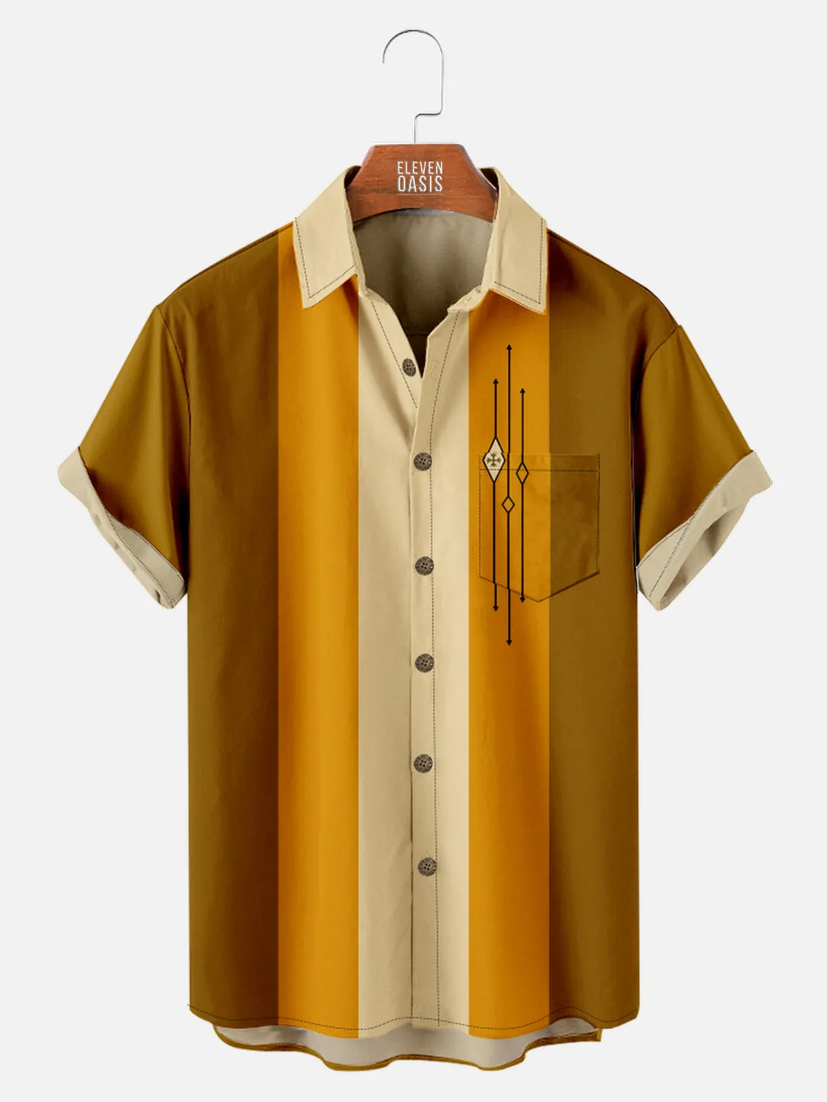 Mens Color-block Striped Casual Breathable Short Sleeve Bowling Shirts