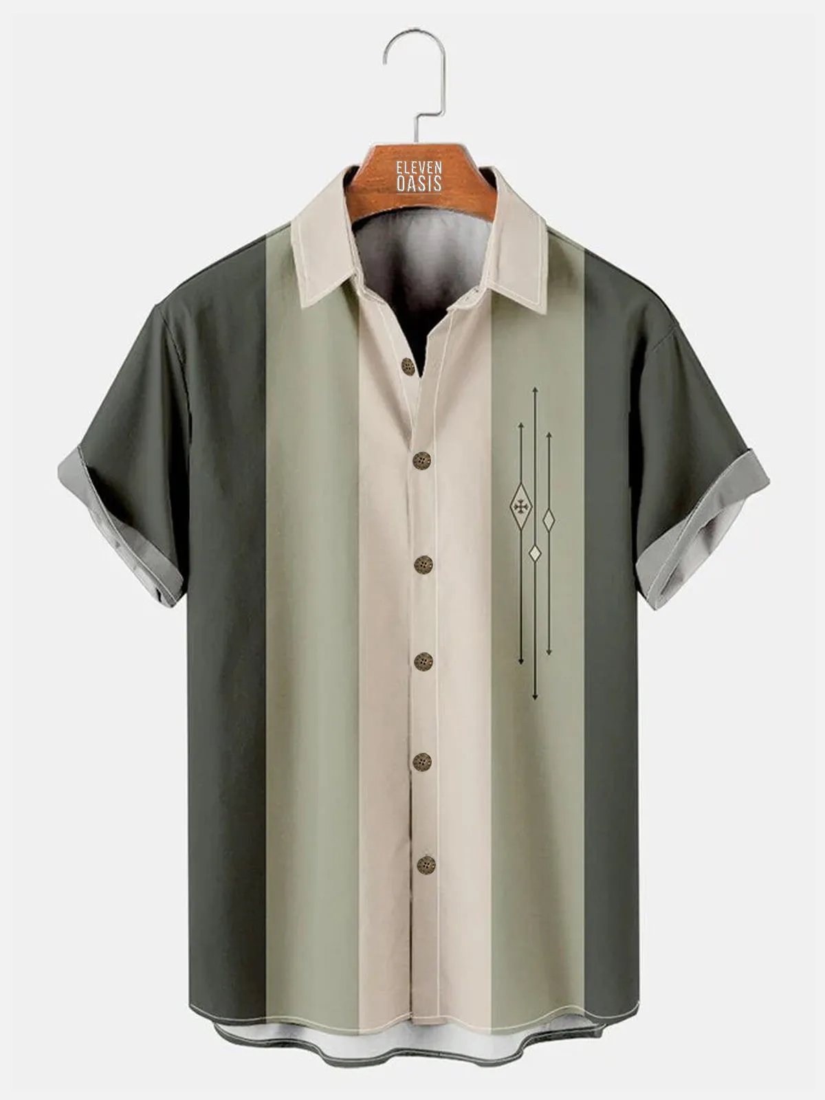 Mens Color-block Striped Casual Breathable Short Sleeve Bowling Shirts