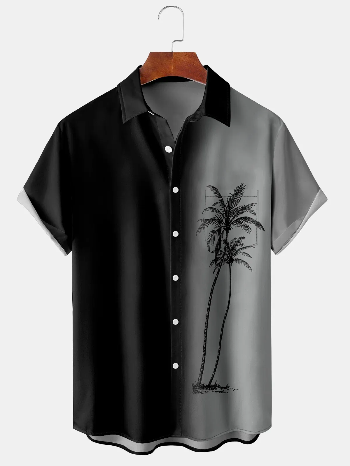 Men's Gradient Coconut Tree Print Casual Breathable Hawaiian Short Sleeve Shirt