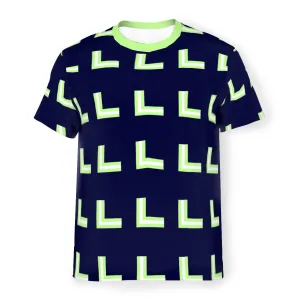 Men’s Mesh Tee – Breathable Navy & Lime Geometric T-Shirt (S-5XL)