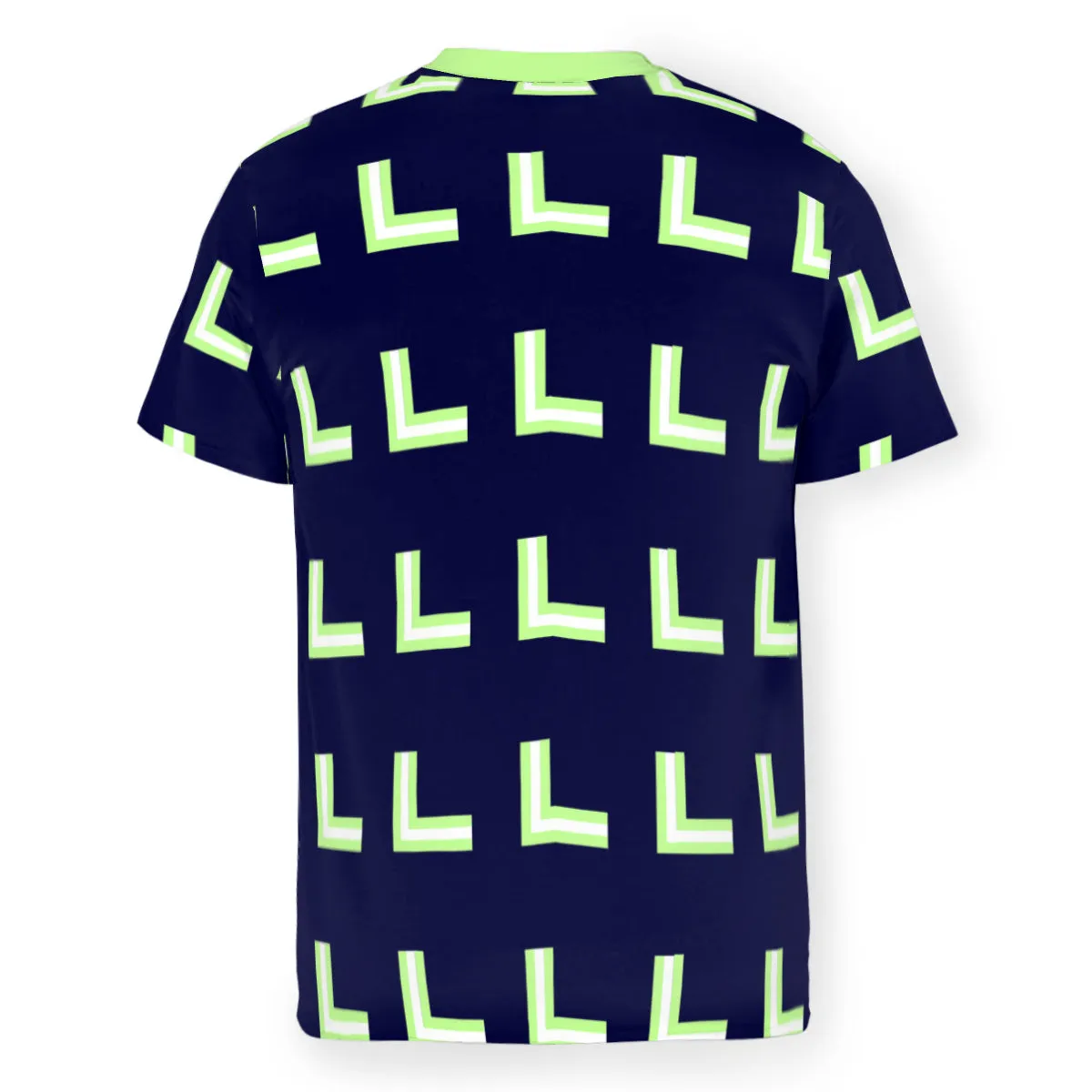 Men’s Mesh Tee – Breathable Navy & Lime Geometric T-Shirt (S-5XL)
