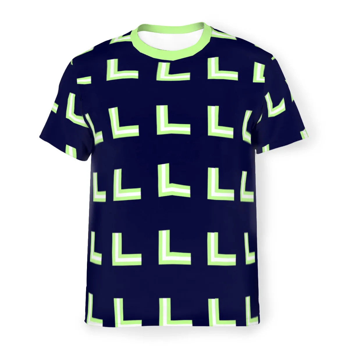 Men’s Mesh Tee – Breathable Navy & Lime Geometric T-Shirt (S-5XL)