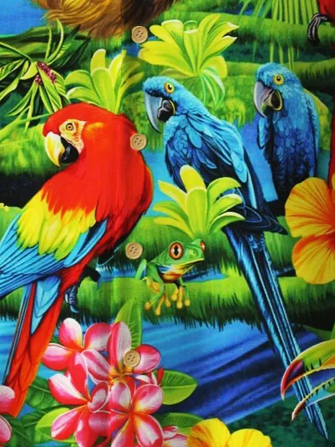 Men's Parrot Print Casual Breathable Hawaiian Short Sleeve Shirt