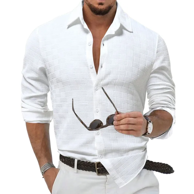 Men's Simple Three-dimensional Texture Lapel Long-sleeved Shirt 55867575F
