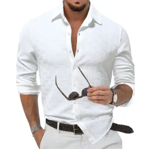 Men's Simple Three-dimensional Texture Lapel Long-sleeved Shirt 55867575F