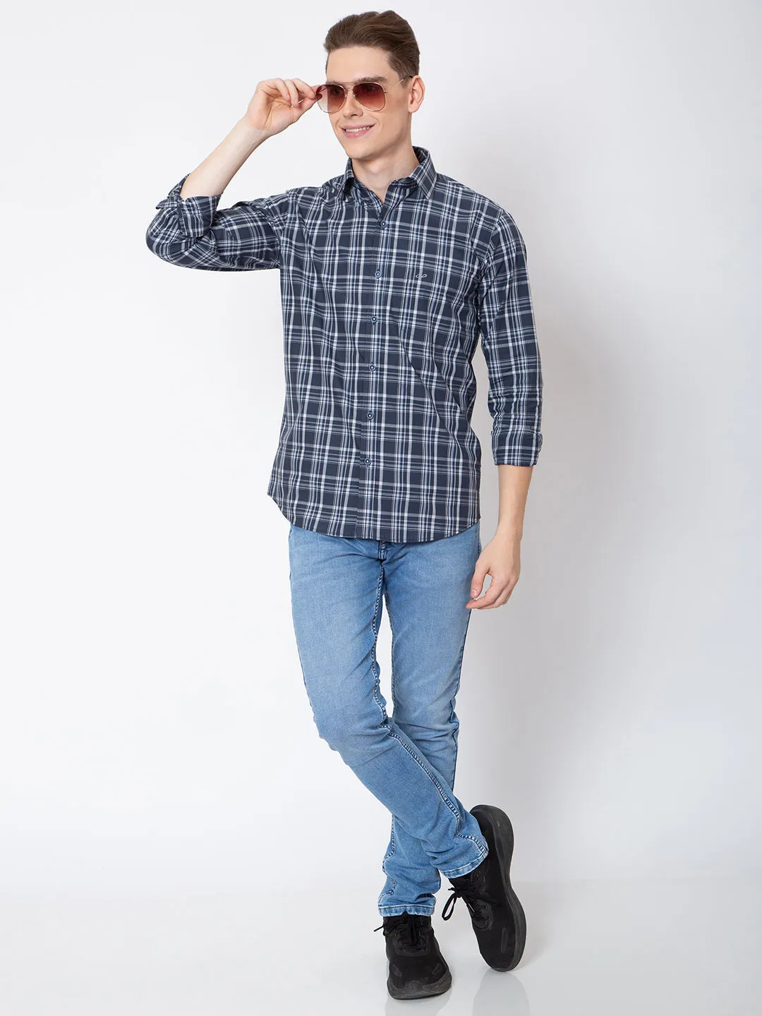 Mens Small Indigo Check Shirt