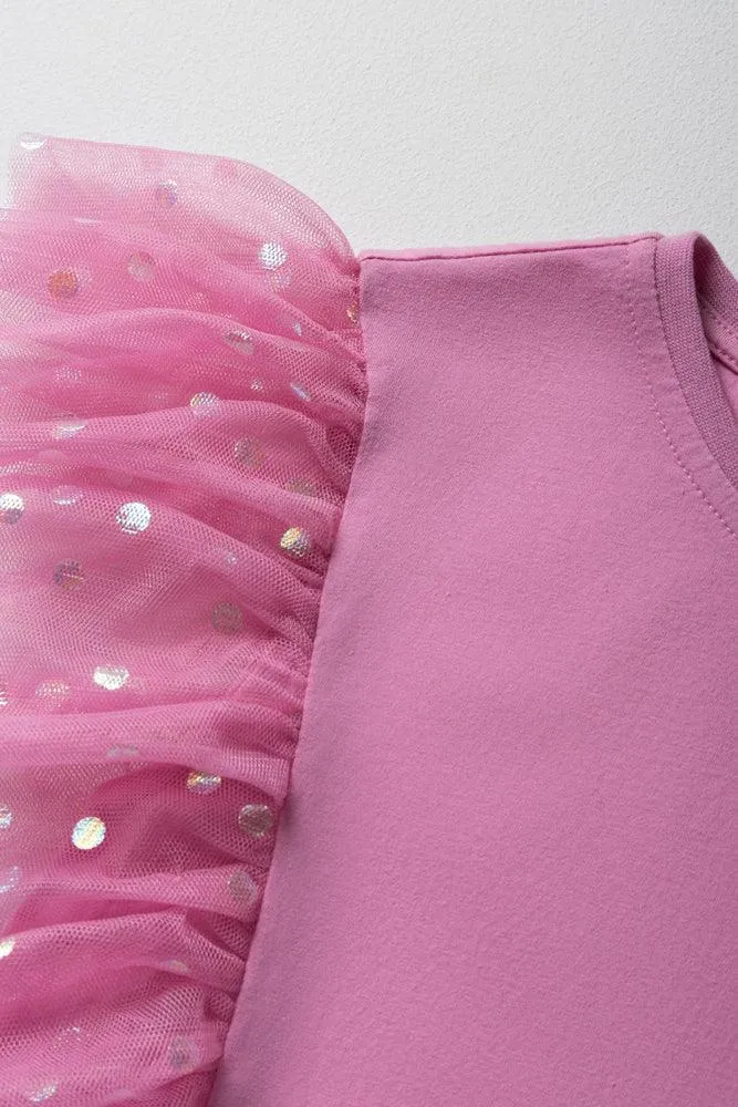 Mesh Frill Sleeve Top Pink