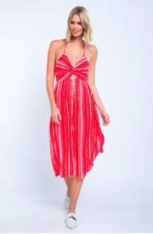 Mia Red Boho Print Cutout Culotte Jumpsuit