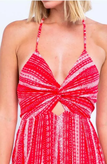 Mia Red Boho Print Cutout Culotte Jumpsuit