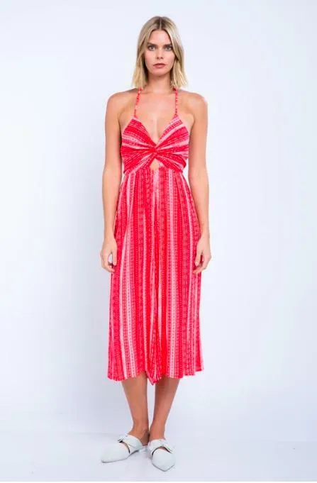 Mia Red Boho Print Cutout Culotte Jumpsuit