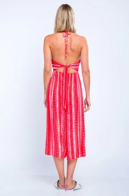 Mia Red Boho Print Cutout Culotte Jumpsuit