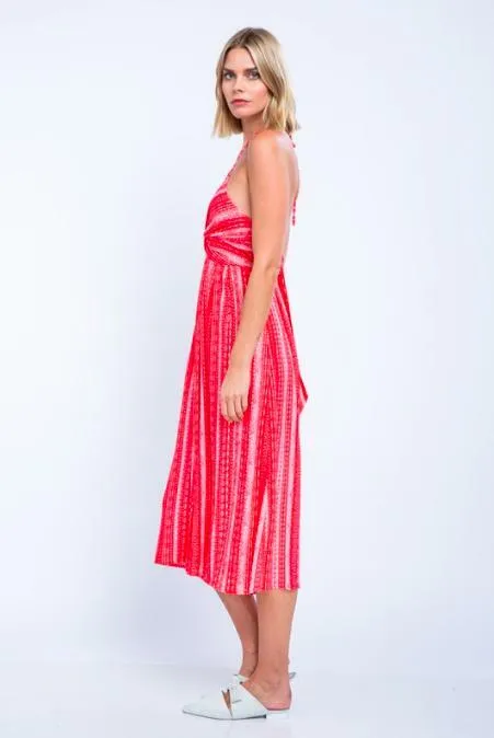 Mia Red Boho Print Cutout Culotte Jumpsuit