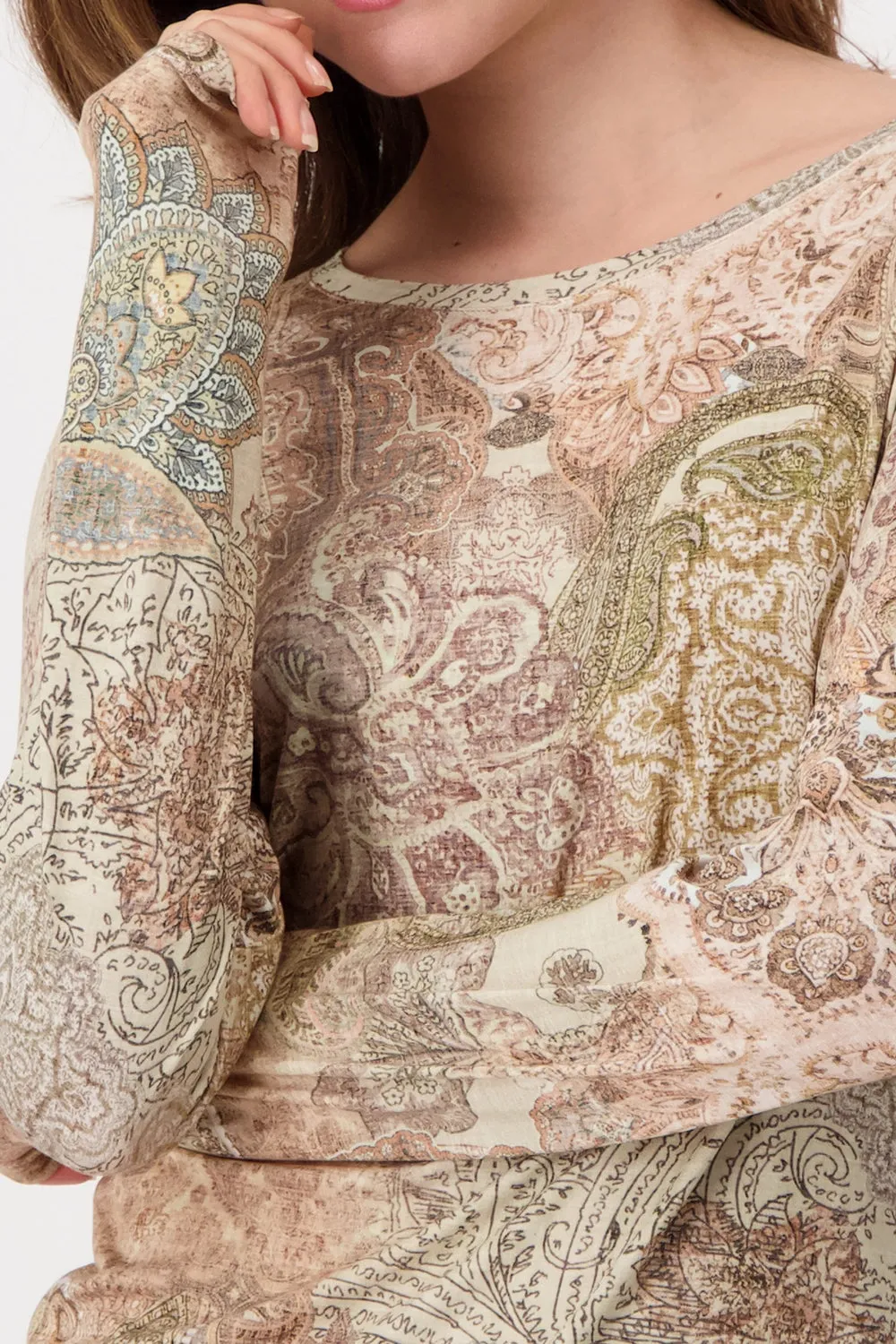 MONARI | ROUND NECK T-SHIRT | BROWN SUGAR PRINT | 808104