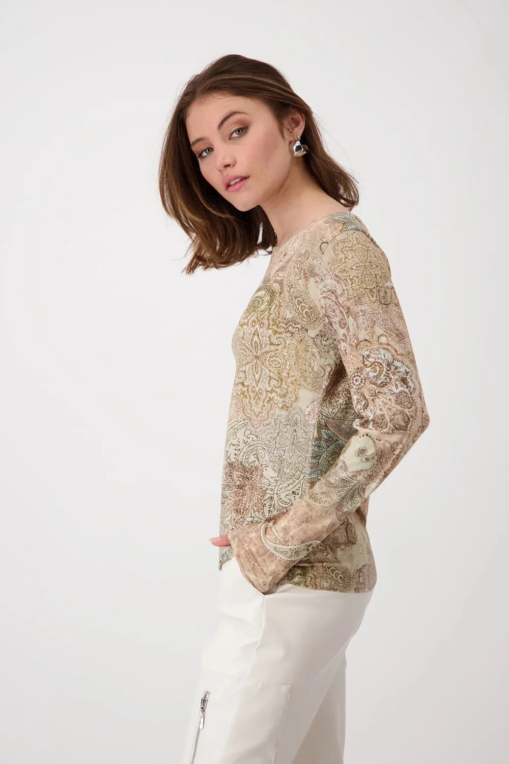 MONARI | ROUND NECK T-SHIRT | BROWN SUGAR PRINT | 808104