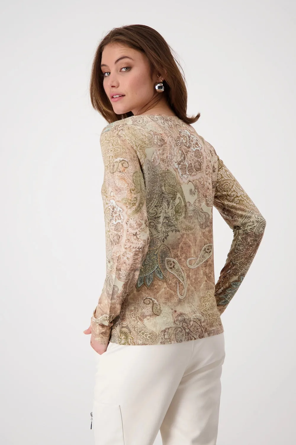 MONARI | ROUND NECK T-SHIRT | BROWN SUGAR PRINT | 808104