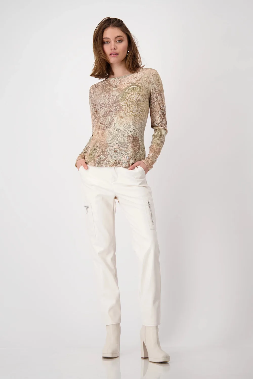 MONARI | ROUND NECK T-SHIRT | BROWN SUGAR PRINT | 808104
