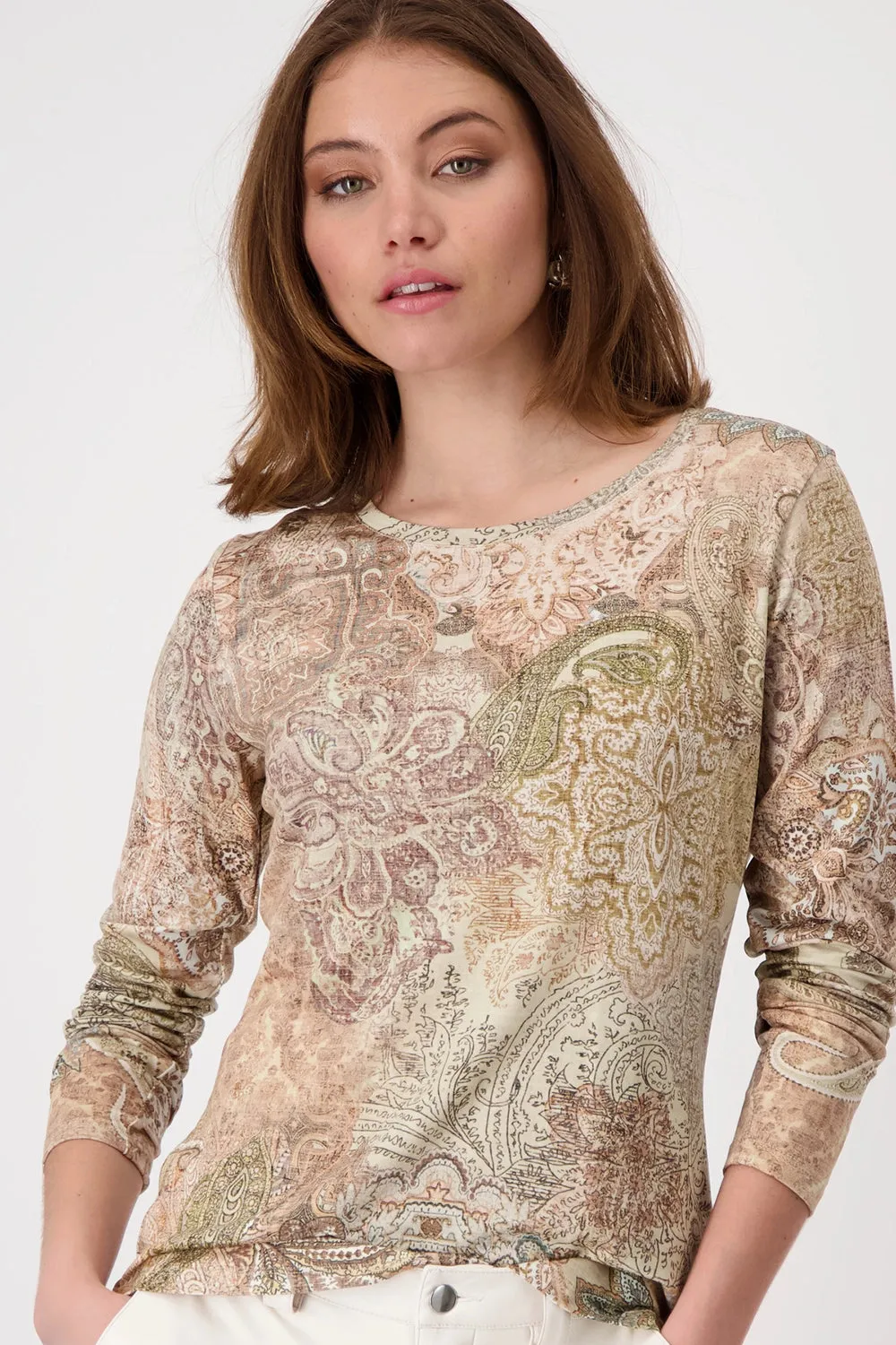 MONARI | ROUND NECK T-SHIRT | BROWN SUGAR PRINT | 808104