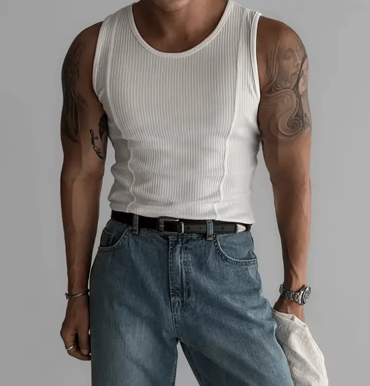 New Casual Stretch Slim Men’s Tank Tops - Solid Color Ribbed Vest