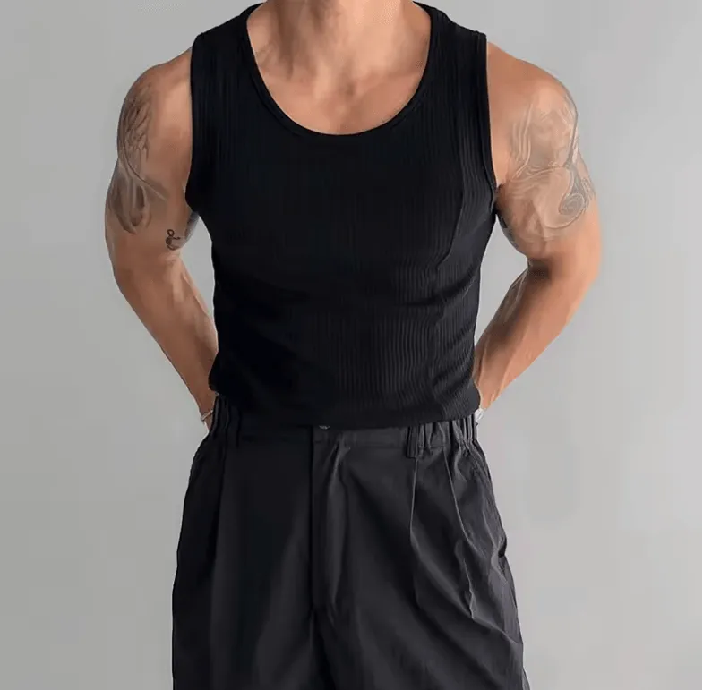 New Casual Stretch Slim Men’s Tank Tops - Solid Color Ribbed Vest