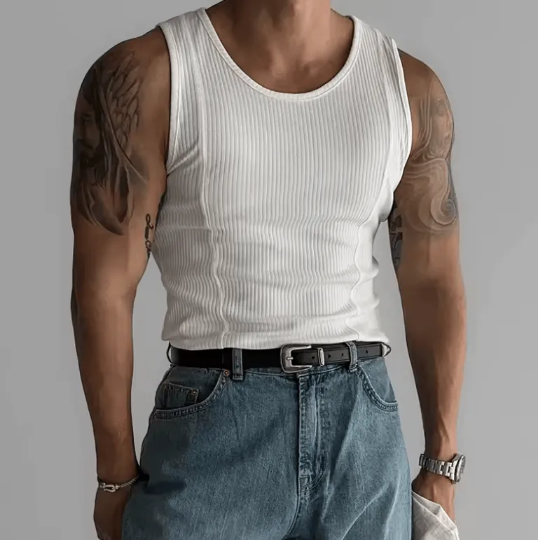 New Casual Stretch Slim Men’s Tank Tops - Solid Color Ribbed Vest