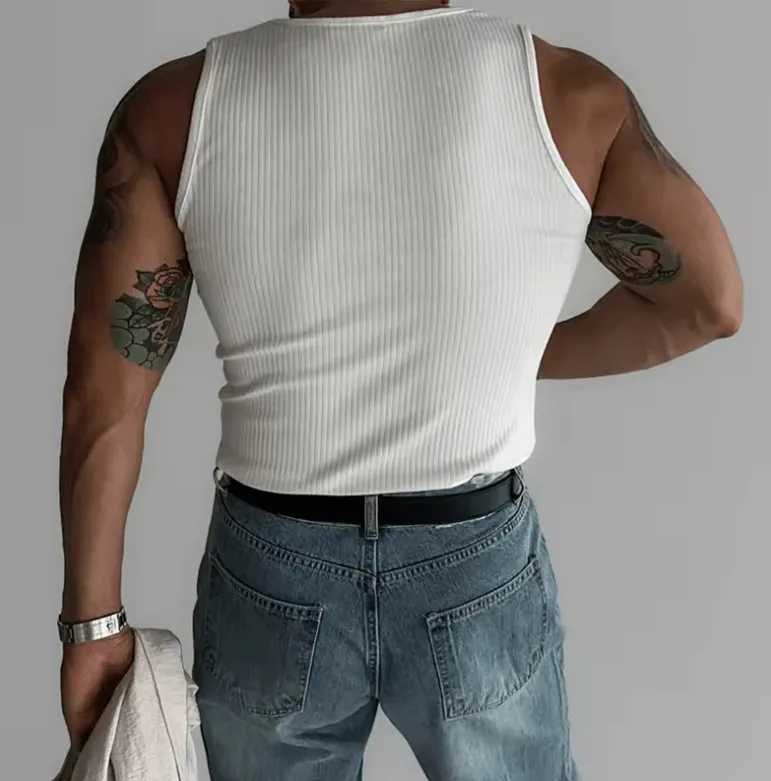 New Casual Stretch Slim Men’s Tank Tops - Solid Color Ribbed Vest