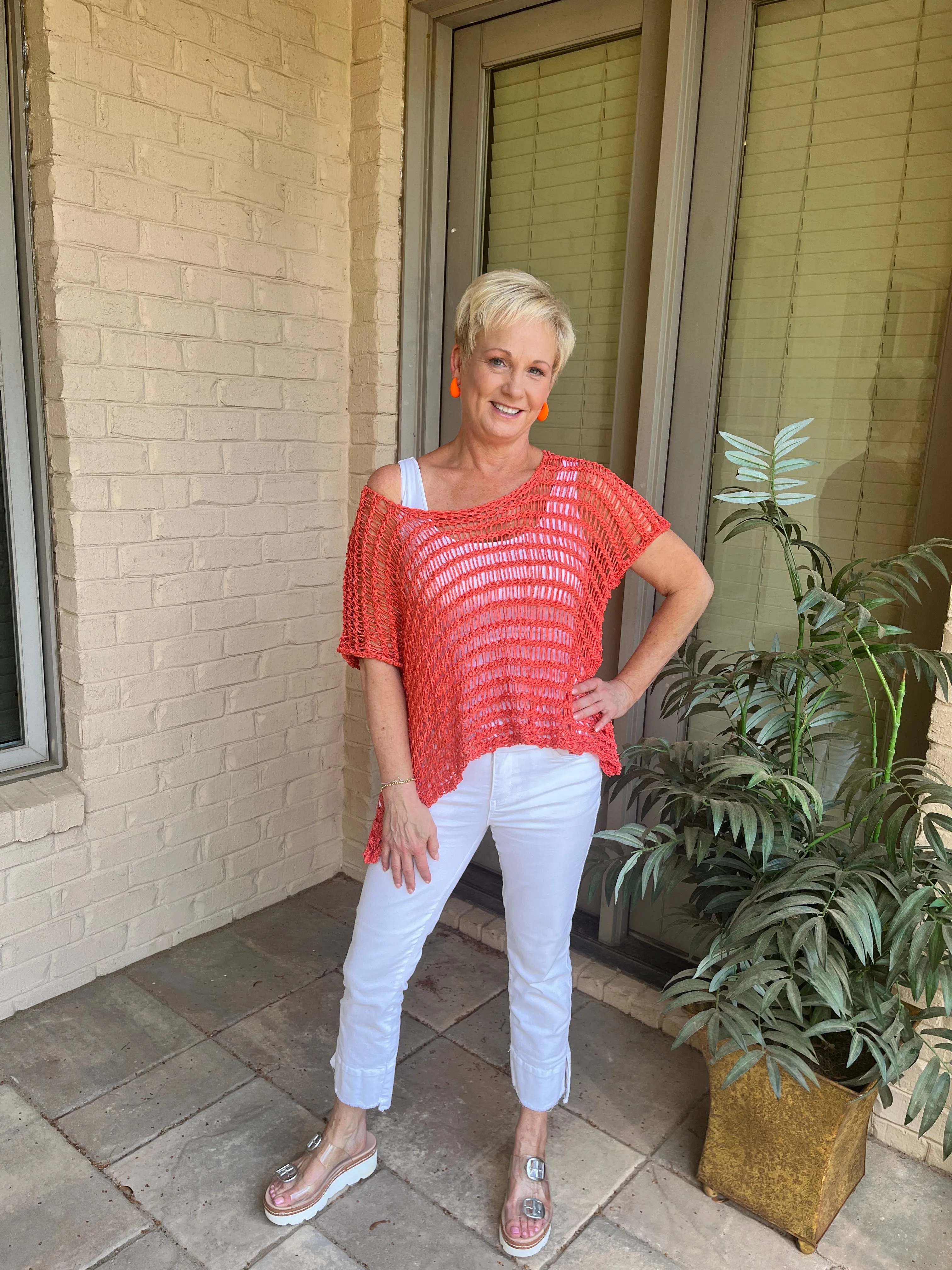 Open weave knit poncho top